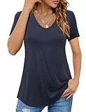Beluring T Shirt Damen V Ausschnitt Basic Tunika Elegant Kurzarm Tee Marineblau XL