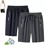 ERGRFHNL Lanenow Shorts for Women, Icedactive - Unisex Ice Silk Quick Drying Stretch Shorts (Blue+Gray,L)