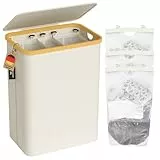 AdelDream 160L Wäschekorb mit Deckel 3 Fächer Wäschekorb Wäschesack schmal Wäschesortierer Wäschebox Wäschetonne Wäschesammler mit Deckel Wäschetruhe Wäschekörbe laundry baskets Hellgrau