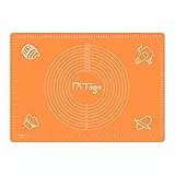 Pritogo Backmatte (65 x 45 cm Orange) Silikonmatte mit Skala Backunterlage Teigmatte Rollmatte - Antihaft extra stabil rutschfest
