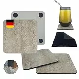 AlemsDesign Untersetzer Gläser Marmoroptik aus Holzfaserplatte, Glasuntersetzer beige 3er Set mit Mikrofasertuch, Design Glas Untersetzer-Set für Getränke, rutschfest hitzebeständig Kratzfest