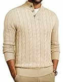 JMIERR Pullover Herren 1/4-Knöpfe Neck Rollkragenpullover Turtleneck Strickpullover Freizeit Sweater Winterpullover Pulli Langarm Basic Männer Pullover Apricot XL