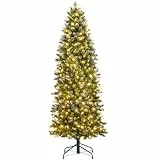180cm künstlicher Weihnachtsbaum Schmal mit Beleuchtung, Vorgeleuchteter Weihnachtsbaum Künstlich Bleistift mit Zapfen, Nadeln und warmweißer 250 LED, ca. 700 Spitzen