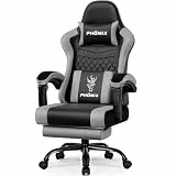minnouat Gaming Stuhl, ergonomischer Gaming Sessel mit Fußstütze, Gamer Stuhl mit Lendenkissen & Kopfstütze, Gaming Chair mit neigbarer Rückenlehne, Bürostuhl & Gamingstuhl,150 kg, Grau