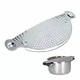 Relaxdays Abgießhilfe Edelstahl, HxB: 32,5 x 13 cm, Schöpfsieb, für Töpfe und Schüsseln, platzsparend, Metall, silber