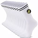 YouShow Socken 6 Paar Sportsocken Herren Crew Damen Weiß Atmungsaktiv 43-46 Retro Tennissocken Baumwollsocken