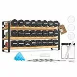 SONGMICS Gewürzregal 3 Ebenen, 24 Gewürzgläser, Gewürz-Organizer, Küchenschrank-Organizer, Gewürzständer mit Etiketten, Trichter, Marker und Bürste, tintenschwarz-naturbeige KCS063B101