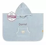 Steiff Poncho bestickt mit Namen für Baby & Kinder, Blau, Junge Badetuch, Bade-Poncho, Kapuzenbadetuch, Handtuch mit Kapuze, Mädchen & Junge (Unisex) Bademantel, 100% Baumwolle, Blau