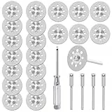 20 Stück Diamant Trennscheiben (22mm) für Multifunktionswerkzeuge für Rotationswerkzeug, Mini Diamant Sägeblätter Trennscheibenmit 4 Stück 3mm -Schaft für Glas Stein Fliese（Ein Schraubenzieher）