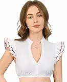 Funspread Dirndl Bluse Damen Weiß - Dirndlbluse Kurzarm DirndlBlusen V Ausschnitt Trachtenbluse Rot 34
