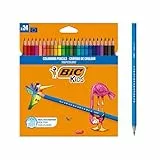 BIC Kids Buntstifte Tropicolors, zum Malen in 24 Farben, im Karton Etui, ab 5 Jahre, Bruchsichere Mine & ohne Holz