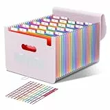ThinkTex 26 Fächer Dokumentenmappe A4, Ordner A4 Sortiermappe Fächermappe Datei Organizer mit Gummizug und Verschlußknopf, Dokumententasche mit bunten Labeln - Morandi Lila