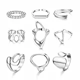 JeryWe 9 Stücke Damen Punk Ring Verstellbar Stapelringe Fingerringe Breiter Offene Stapelbare Kuppelring Set Unregelmäßige Geometrische Chunky Ringe Silber