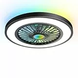 MILFECH 75W Deckenventilator mit Beleuchtung, Ø54CM Deckenleuchte mit Ventilator Fernbedienung,3000K-6500K,RGB-Lichter,6 Windstufen,Timer,Speicherfunktion,lampe mit ventilator für Wohn,Schlaf(Schwarz)