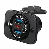SYCEES QC3.0 Auto Zigarettenanzünder Ladegerät mit Deckel, Schalter, LED Digital Voltmeter, DC 12V-24V Dual USB Steckdose Adapter, Auto Ladegerät, USB Power Adapte für Auto, Wohnmobil, LKW, SUV usw.