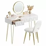 EUGAD Schminktisch mit Spiegel und Hocker, LED Beleuchtung, Samtstuhl, Frisiertisch mit 3 Schubladen, Modern Design, Einfache Montage, Weiß Hochglanz, Goldene Metallbeine, 100 cm Breite, 0054SZT