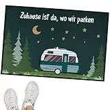 BETESSIN Lustige Camping Fußmatte 40x60cm - Zuhause ist da, wo wir parken - Fussmatte für innen & außen - Camping Geschenke für Camper Wohnwagen - Türmatte Fußabtreter Dünne 5mm