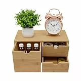 SuhoFutus Retro Schreibtisch-Organizer aus Holz, 3 Schubladen, Multifunktionale Aufbewahrungsbox, Make-up-Box für Büro und Wohnbereich, Naturholzfarbe
