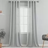 VOILYBIRD Natürliche Leinenstruktur Vorhänge mit Ösen Leinen Gardinen für Fenster Wohnzimmer (Hellgrau, HxB 245x140 cm, 2 Stück)