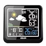 BALDR Funk-Wetterstation with Außensensor - 3 Kanäle - Digitales Thermometer Hygrometer für Innen und Außen -Feuchtigkeit Wettervorhersage - Datum, Uhrzeit - Mondphasen