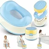 Merle Toys® 3in1 Töpfchen für Kinder, Toilette TÜV getestet, BPA Frei, Baby Potty Training Toilet, Baby Töpfchen ab 1 Jahr, Kindertoilette+Toilettensitz Kinder+Hocker, EASY CLEANING, Blau/Gelb