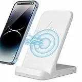 Wireless Charger, Zestiq 15W Induktive Ladestation Handy Ständer, Schnelles Kabelloses Ladegerät für iPhone 16/15/14/13/12/XR/X/8, Samsung Galaxy S25/S24/S23/S22/S21, und Qi zertifizierte Geräte-Weiß