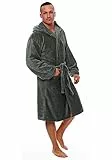 L.E.M.B. Hometrends Herren Damen Bademantel Kingston Microfaser Morgenmantel mit Kapuze anthrazit L