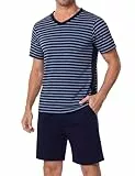 Bresdk Schlafanzug Herren Kurz Sommer Zweiteiliger Pyjama Set mit Oberteile und Kurze Hosen für Männer