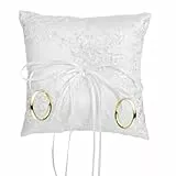 Qulkws Ringkissen Hochzeit Ringhalter Kissen, Ringkästchen mit Satinband, Romantisches Kissen mit Bowknot Doppelten Herzen Dekoration für Hochzeit, Party, Hochzeitszeremonie, Antrag, 15cm x 15cm