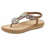 ZOEASHLEY Sandalen Damen Sommer Flache Zehentrenner Sandaletten Bohemian Flip Flops Khaki07 41a