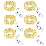 btfarm 6 Stück Lichterkette Batterie mit Timer 3 Modi, 2M 20 LED Silberdraht Mini Lichterketten Klein, Batteriebetrieben Lichterkette Draht für Innen Weihnachten Hochzeit Party Deko (Warmweiß)