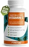 Natürliches VITAMIN C - 180 Kapseln - mit 400 mg Vitamin C aus Amla, Acerola, Camu-Camu & Hagebutten pro Tag - Vitamin C Komplex - 100% vegan - laborgeprüft mit Zertifikat - Vorrat für 3 Monate