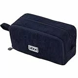 VICDUEKG Federmäppchen aus Cord-Stoff Federtaschen Mäppchen mit 3 Fächer Schulmäppchen Große Kapazität Stiftetasche Pencil Case für Schule & Büro (Dunkelblau)