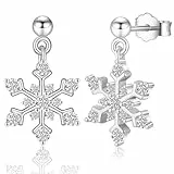 CERSLIMO Ohrringe Schneeflocken, Ohrstecker Weiß Vergoldet Damen Zirkonia Schneeflocken Weihnachten Schmuck Geschenk für Frauen Schwester Freundin Mädchen Weihnachtsgeschenke