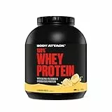 Body Attack 100% Whey Protein Banana Milk, 2 kg - Made in Germany - extra cremiges Eiweißpulver mit Hydrolysat und BCAA´s, unterstützt Muskelaufbau und Diäten, für alle Sportler & Athleten