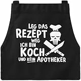 MoonWorks Grill-Schürze für Männer mit Spruch Leg das Rezept weg ich bin Koch und kein Apotheker Baumwoll-Schürze Küchenschürze schwarz unisize