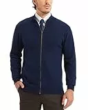 Kallspin Herren Vollzipper Baumwolle Strickjacke Pullover Langarm Stehkragen Normale Passform Strickjacken Pullover(Marineblau, 3XL)