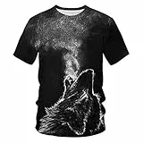 T-Shirt 3D Drucken Ashion Herren Tops Wolf 3D Print T-Shirt Cooles Lustiges T-Shirt Kurzarm Tops T-Shirt-XL