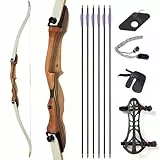 62 Zoll Bogenschießen Recurve Bogen Set für Erwachsene und Anfänger, Holz Takedown Recurve Bogen für Outdoor, Jagd und Praxis, Rechte Hand, 26/30/34/17.2 kg (11.8 kg Set)