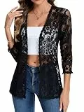 HAWILAND Bolero Damen Festlich Elegante Cardigan für Abendkleider Strickjacke Spitzen Oberteile 3/4 Arm Hochzeit Schwarz XL