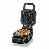 Cloer 6150 Waffelkucheneisen für gefüllte Waffelkuchen, bis zu 5 cm hohe Waffel, 11,5 cm Durchmesser, höhenverstellbarer Abstandsring, Antihaftbeschichtung & Kontrollleuchte, PFAS-frei, Schwarz, 800 W