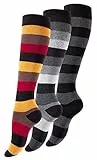 Yenita 3 Paar Damen Kniestrümpfe mit Breiten Blockstreifen, Baumwolle, Gr. 39-42