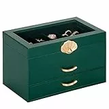Enthralite Schmuckkästchen mit 2 Schubladen: Organizer für Ohrringe, Halsketten – Geschenk für Mädchen und Frauen (Waldgrün)
