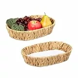 Relaxdays Obstschalen, 2er Set, Dekokörbe für Obst, Brot UVM., aus Wasserhyazinthe, HBT ca. 7x33x22 cm, Boho-Stil, Natur