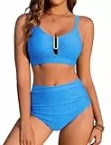 UMIPUBO Damen Bikini Set Zweiteiler Badeanzug Push Up Bauchweg Hoher Taille Bademode Metall-U-Ausschnitt Zwei Stück Badebekleidung