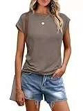 Cuptacc Tops Für Damen T Shirt Rundhals Oberteile Elegant Bluse Kurzarm Damen Sexy Top Sommer CoffeeGrey Groß L 42-44