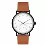 Skagen Herrenuhr Kuppel quarz/3 Zeiger Uhrwerk 44mm Gehäusegröße mit einem Lederarmband SKW6889