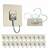 Alliebe 20 Stück große selbstklebende Wandhaken 22lb/10kg (max) wiederverwendbare nahtlose nagelfreie Haken wasserdicht und öldicht für Küche Handtuch Becher Spatel Dosenöffner Schere (groß)