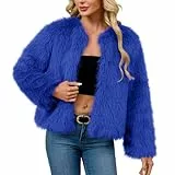 Jamicy Pelzmantel Damen Winter Fellmantel Einfarbige Reverskragen Felljacke Thermo Flauschig Pelzjacke Langarm Kunstfell Winterjacke Mantel Bekleidung Elegant Kunstpelz Thermojacke 02 Blau S