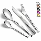 vancasso Silbernes Besteckset 24-teilig für 6 Personen, 18/10 Edelstahl, Spülmaschinenfest, Elegante Geschenkbox, Besteckset mit Menügabeln, Menümessern, Menülöffeln und Dessertlöffeln